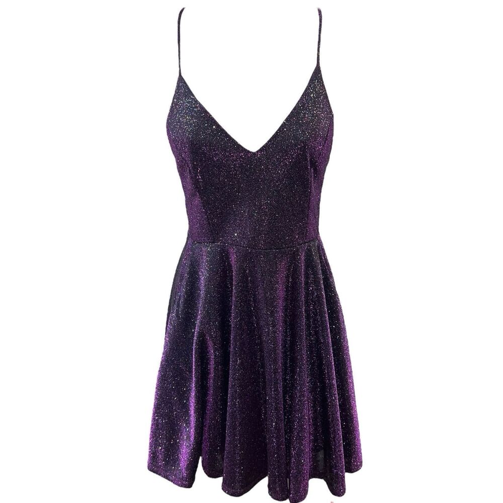 Sparkle Purple V-Neck Spaghetti Strap Dress